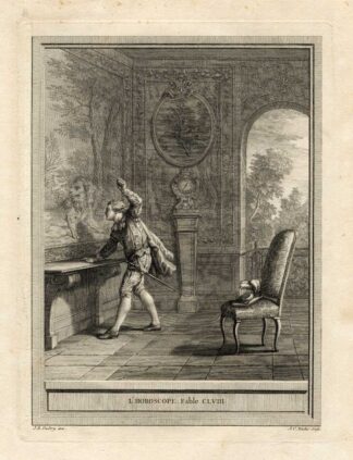 Antique Print-FABLE-HOROSCOPE-LION-La Fontaine-1755
