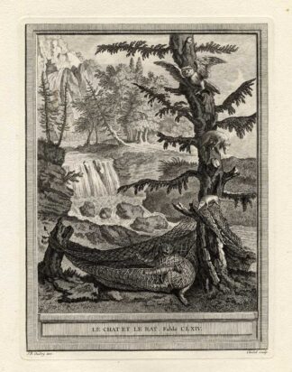 Antique Print-FABLE-CAT-RAT-OWL-La Fontaine-1755