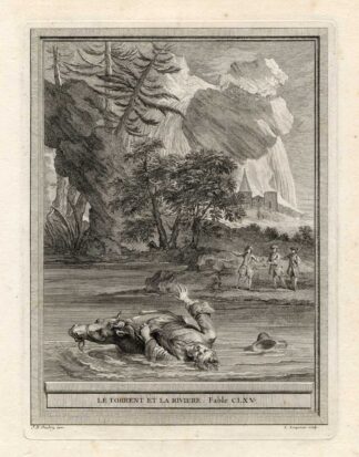 Antique Print-FABLE-RIVER-HORSE-La Fontaine-1755