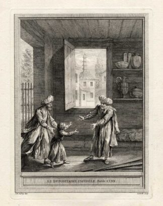 Antique Print-FABLE-TURBAN-CHILD-La Fontaine-1755
