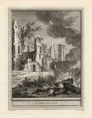Antique Print-FABLE-CANDLE-FIRE-La Fontaine-1755