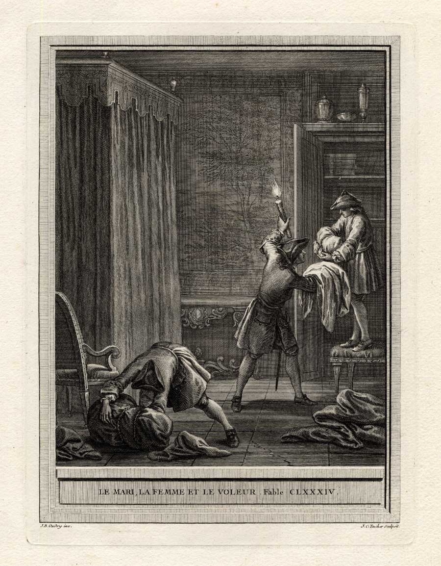 , Antique Print-FABLE-THIEF-THEFT-La Fontaine-Oudry-1755, Pictura Antique Prints
