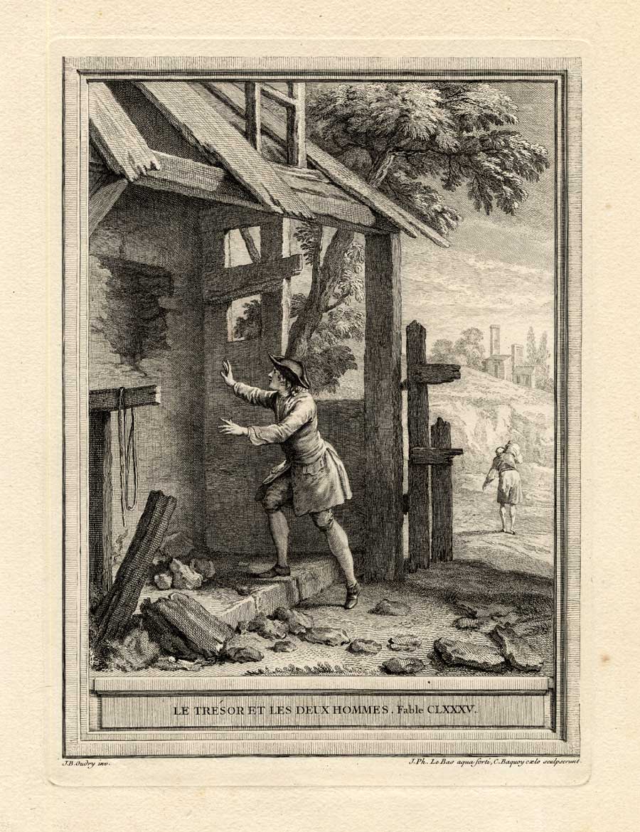 , Antique Print-FABLE-TREASURE-La Fontaine-Oudry-1755, Pictura Antique Prints