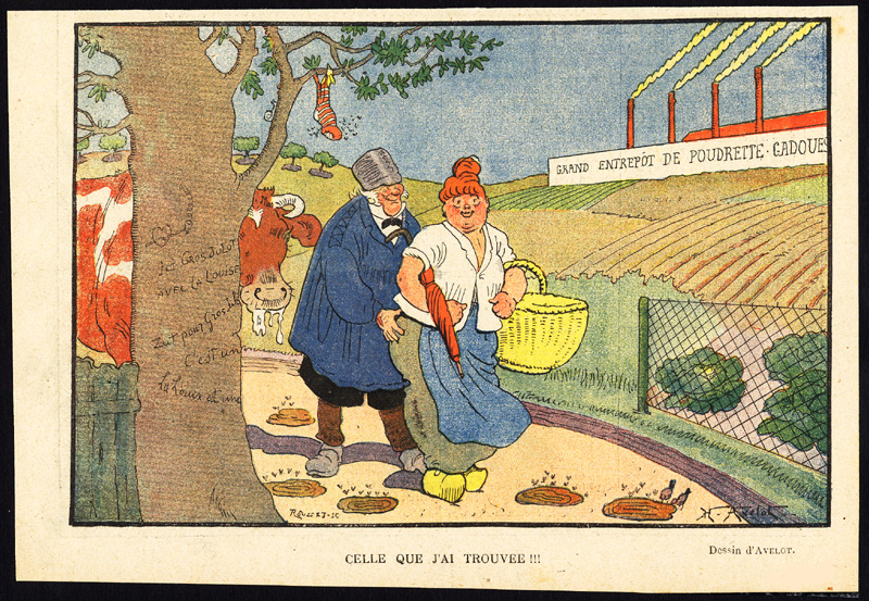 , Old satire print-FAT STINKING FARMER-WIFE-le Rire-Avelot-1927, Pictura Antique Prints