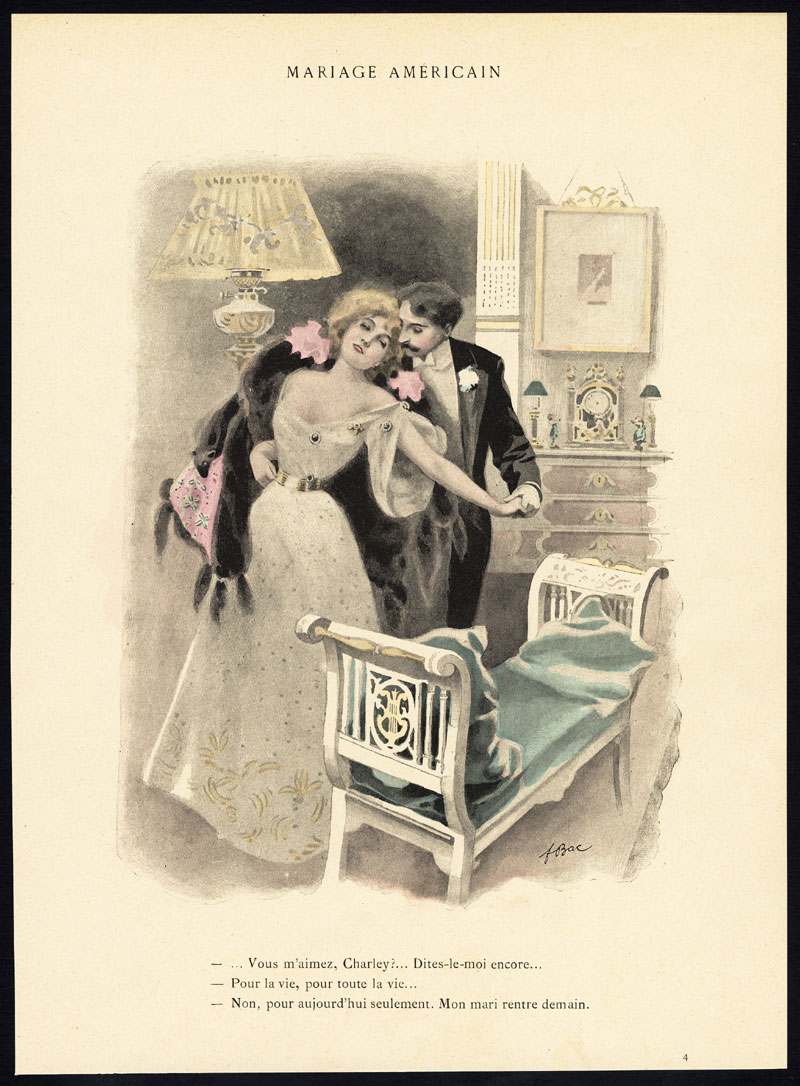 , Antique Print-MARIAGE AMERICAIN-19TH CENTURY COSTUME-ROMANCE-Bac-1890, Pictura Antique Prints