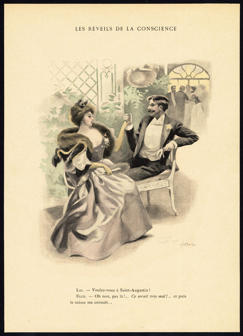 , Antique Print-LES REVEILS DE LA CONSCIENCE-19TH CENTURY COSTUME-ROMANCE-Bac-1890, Pictura Antique Prints