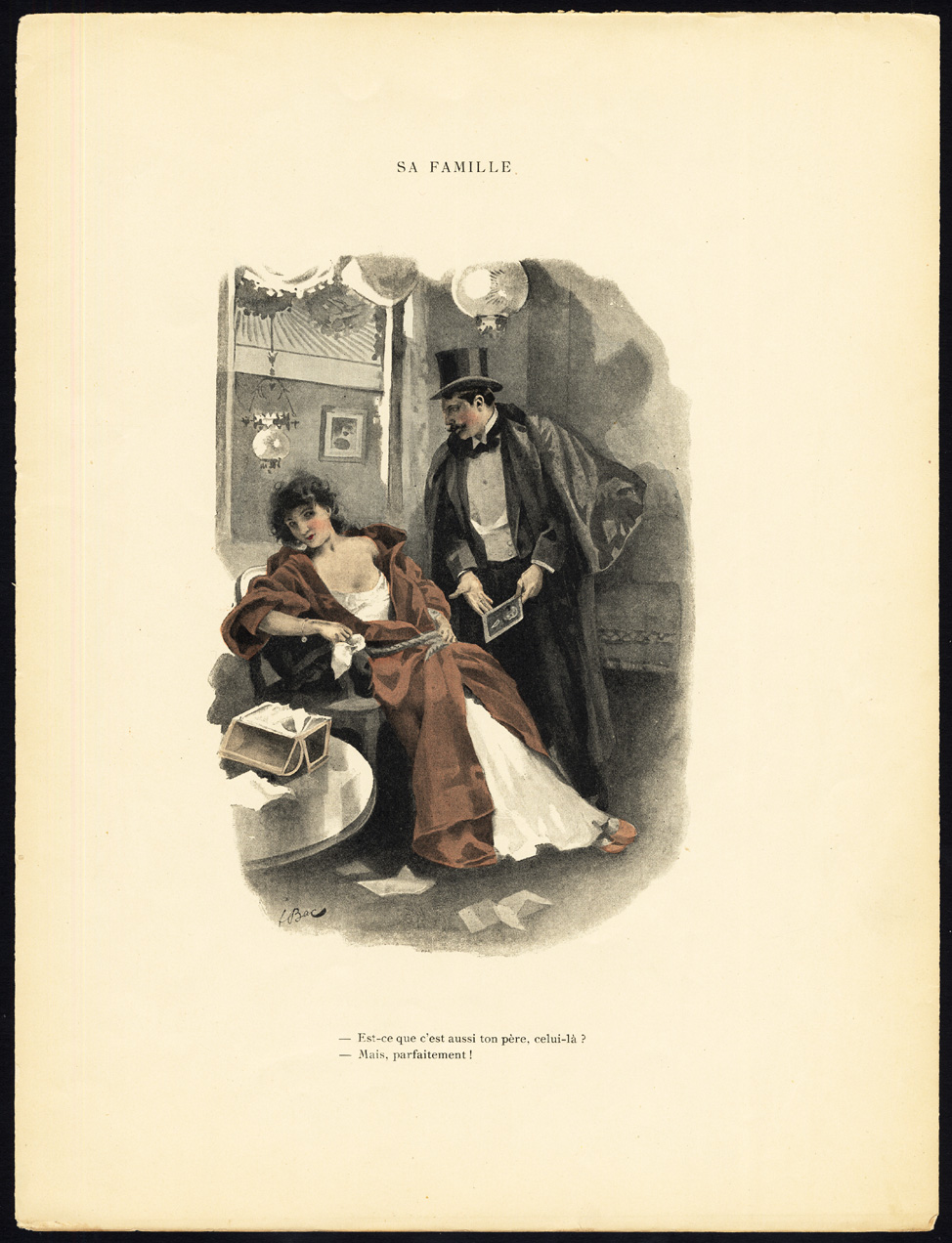 , Antique Print-SA FAMILLE-19TH CENTURY COSTUME-ROMANCE-Bac-1890, Pictura Antique Prints