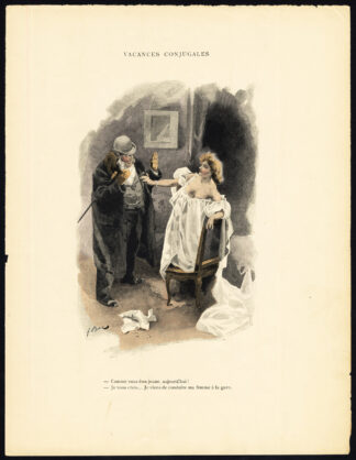 Antique Print-VACANCES CONJUGALES-19TH CENTURY COSTUME-ROMANCE-Bac-1890