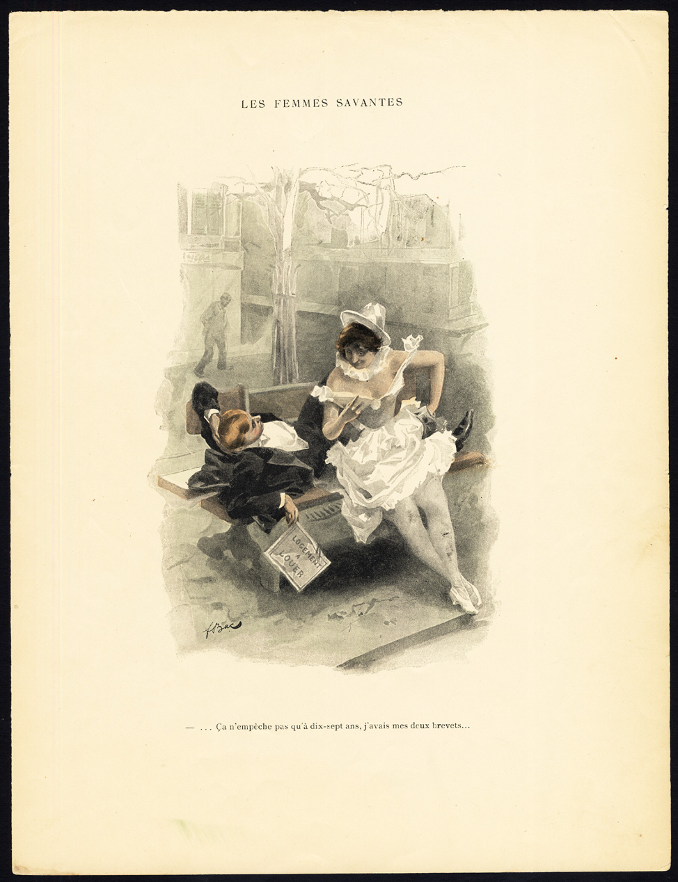 , Antique Print-LES FEMMES SAVANTES-19TH CENTURY COSTUME-ROMANCE-Bac-1890, Pictura Antique Prints