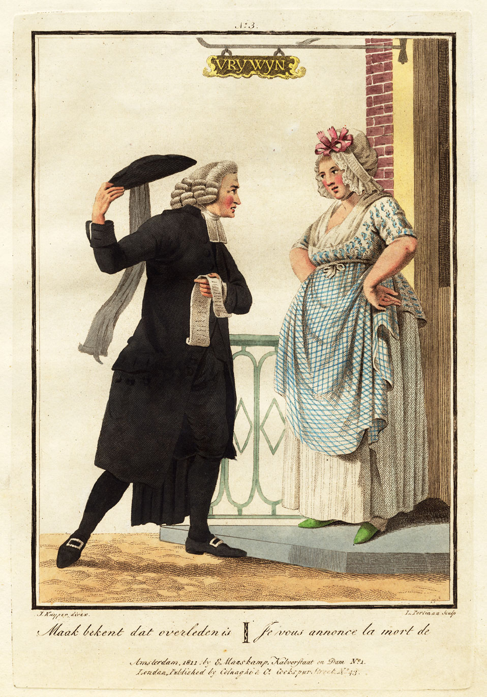 , Antique Costume Print-DUTCH DRESS-ANNOUNCING DEATH-WINE-Maaskamp-Portman-1811, Pictura Antique Prints