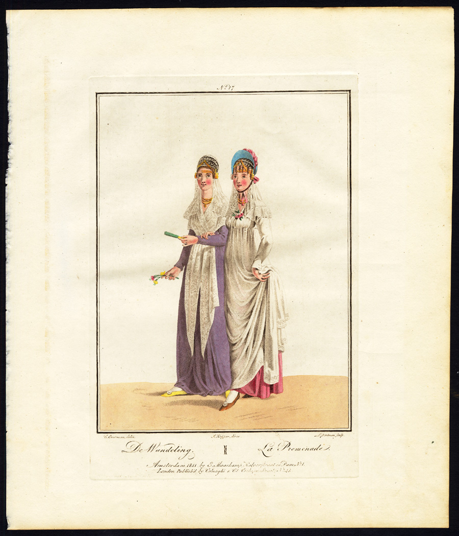 , Antique Costume Print-NETHERLANDS-NOORD HOLLAND-STROLLING-DRESS-Portman-1811, Pictura Antique Prints