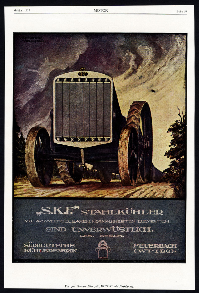 , Antique Print-ADVERTISING-NACKE-SKF-LORRY-TRUCK-RADIATOR-CAR-TRACTOR-Motor-1917, Pictura Antique Prints