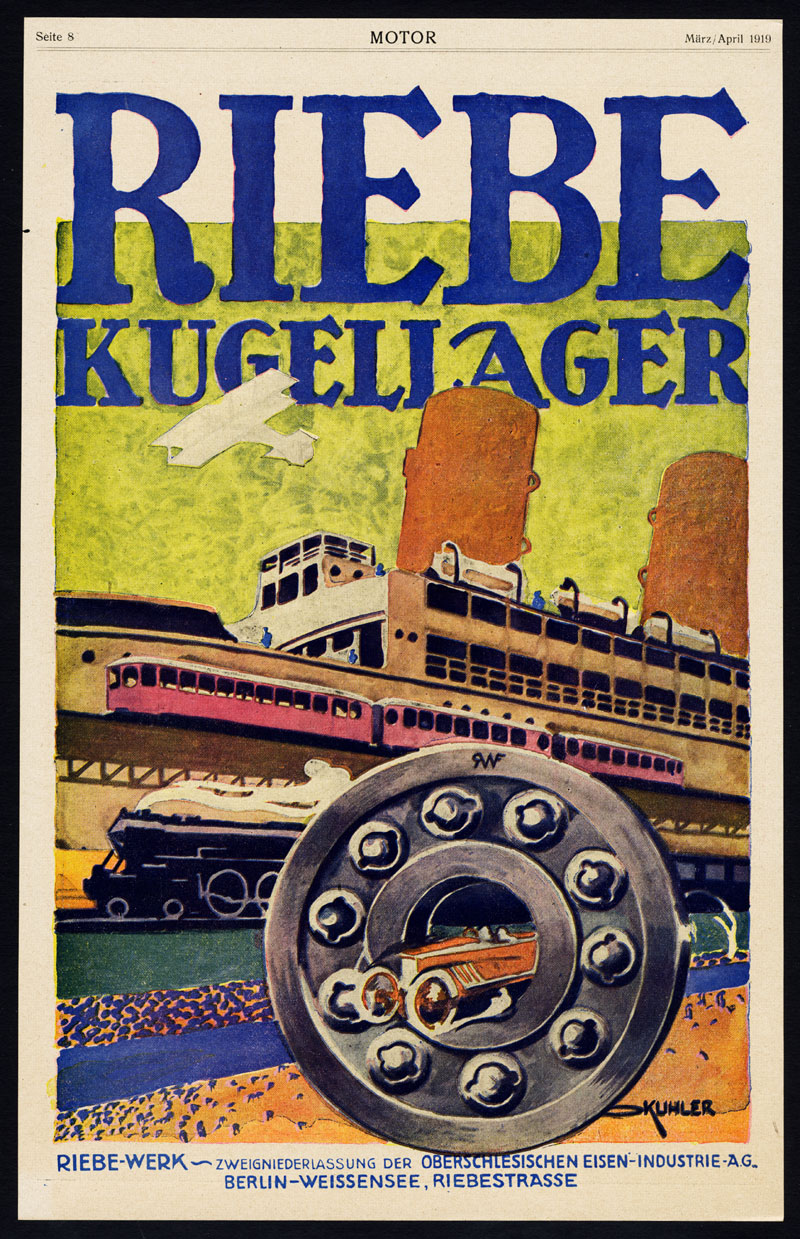 , Antique Print-ADVERTISING-RIEBE-SKF-BALL BEARINGS-BERLIN-TRAIN-CAR-Motor-1917, Pictura Antique Prints