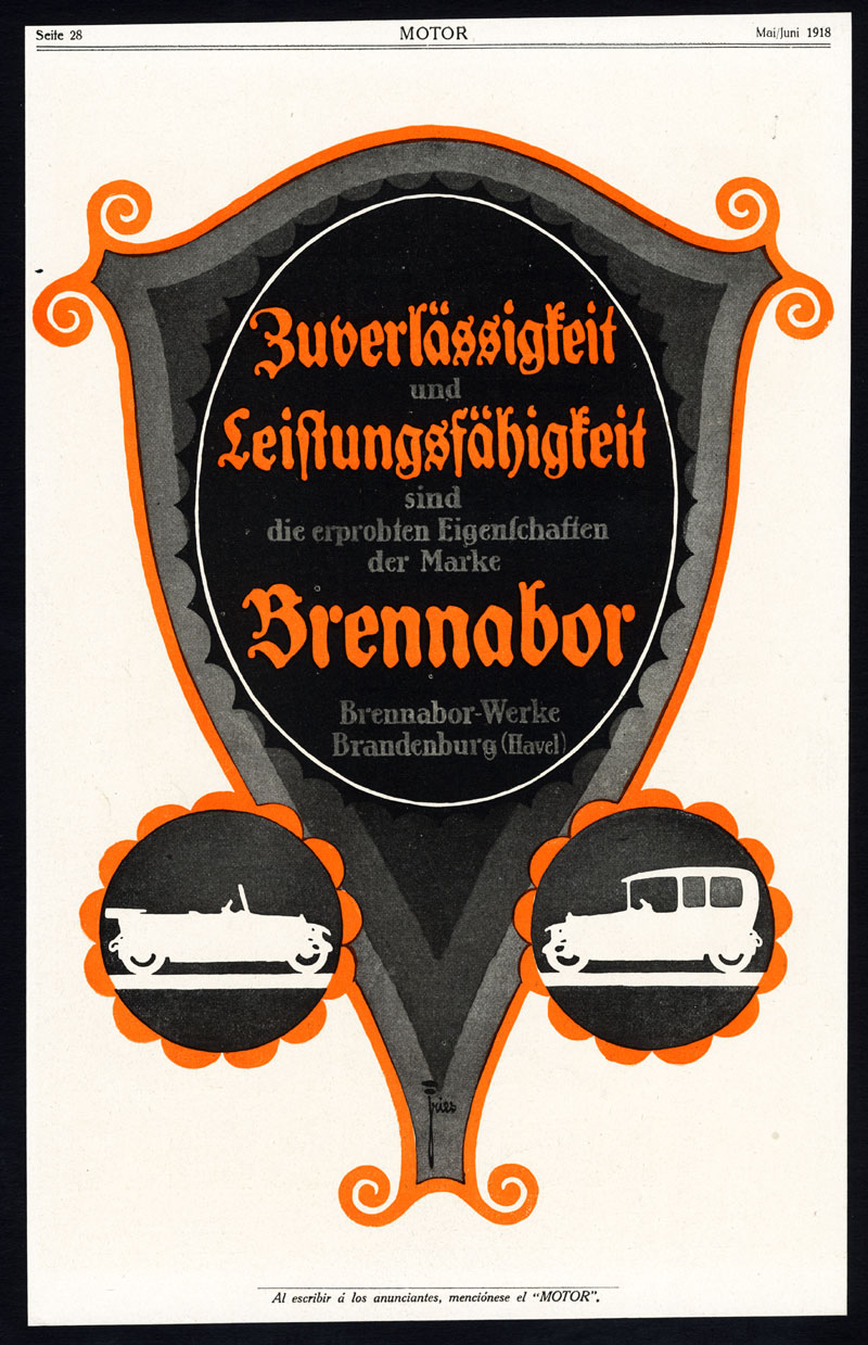 , Antique Print-ADVERTISING-MAN-TRUCK-LORRY-BRENNABOR-CAR-FACTORY-Motor-1917, Pictura Antique Prints