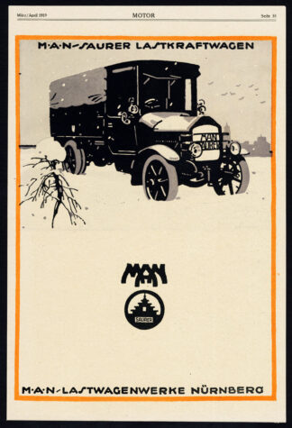 Antique Print-ADVERTISING-MAN-SAURER-RADIATOR-TRUCK-LORRY-CAR-GERMANY-Motor-1917