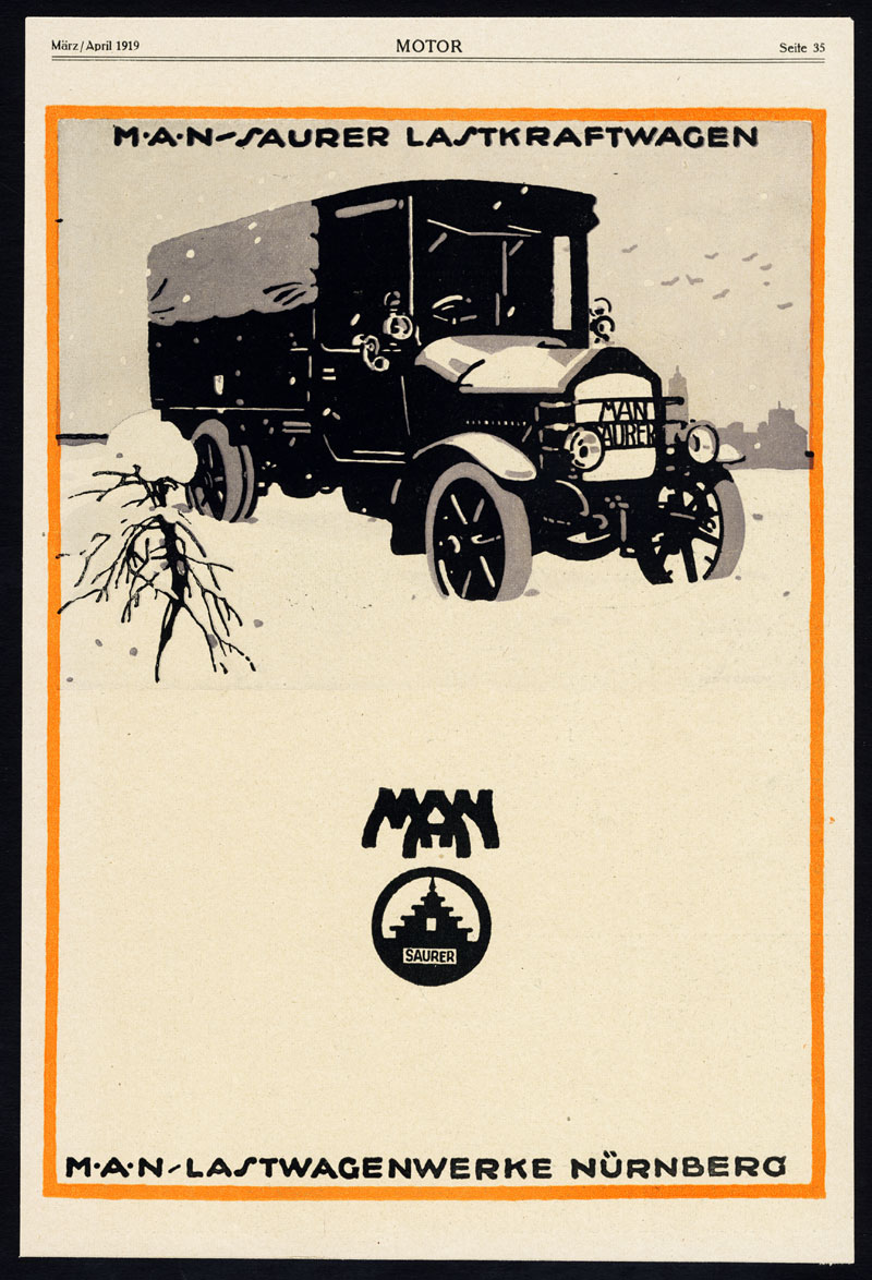 , Antique Print-ADVERTISING-MAN-SAURER-RADIATOR-TRUCK-LORRY-CAR-GERMANY-Motor-1917, Pictura Antique Prints