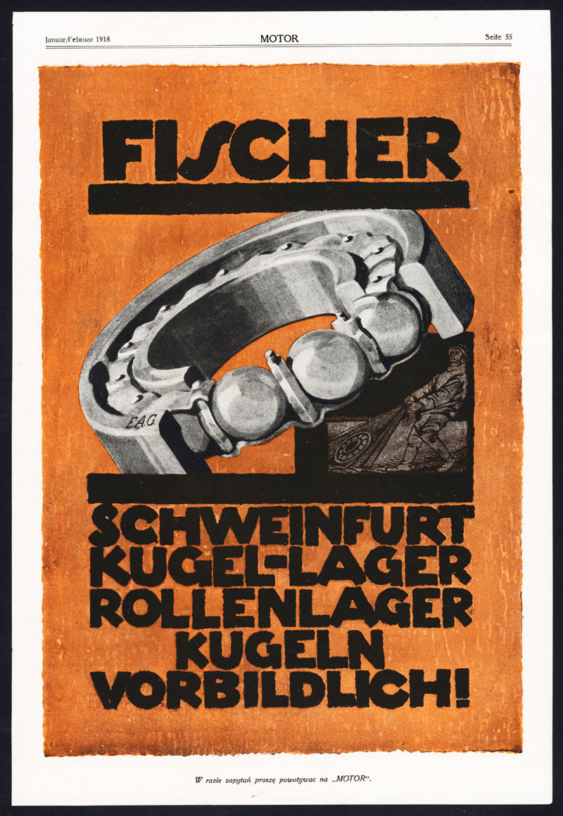 , Antique Print-ADVERTISING-MAN SAURER-TRUCK-FISCHER-BALL BEARINGS-Motor-1917, Pictura Antique Prints