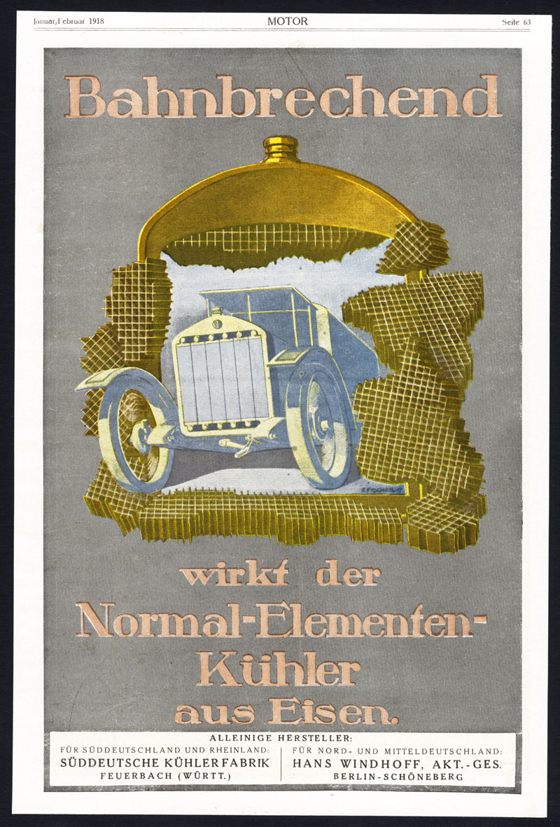 , Antique Print-ADVERTISING-RADIATOR-CAR-KUHLERFABRIK-GEAR WHEEL-COG-Motor-1917, Pictura Antique Prints
