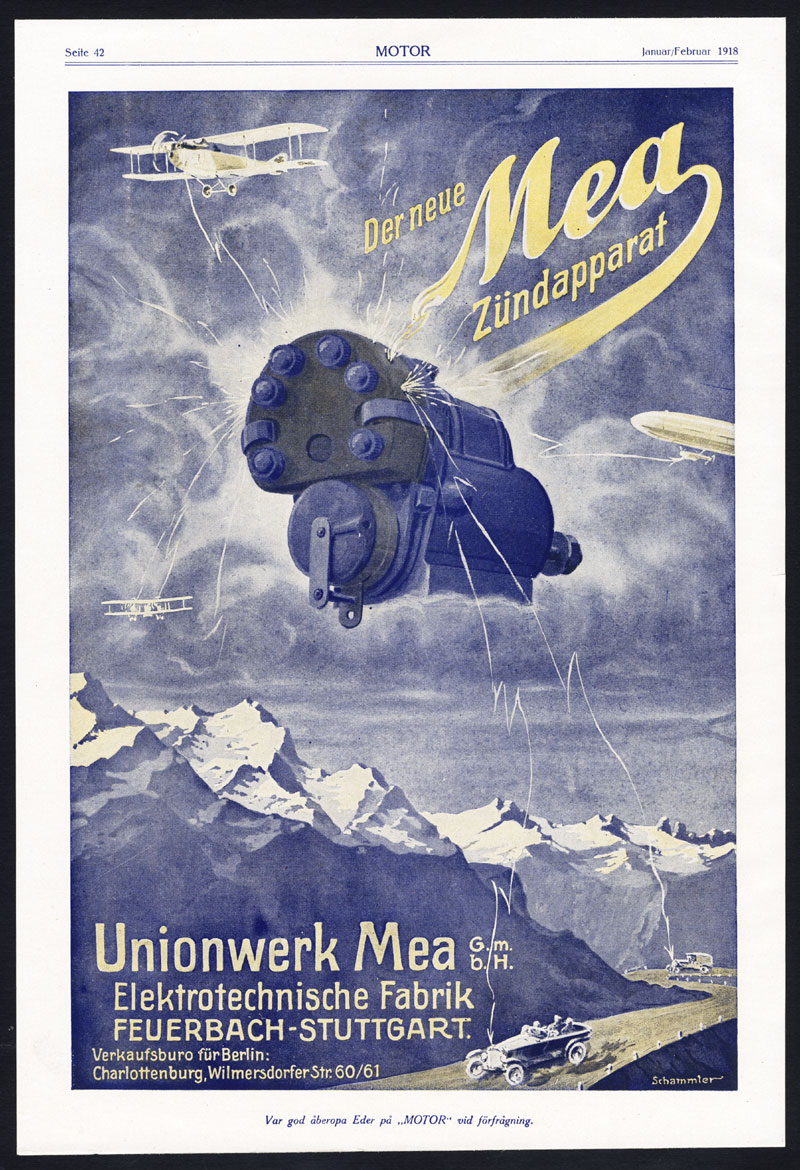 , Antique Print-ADVERTISING-MEA-NORMA-BALL BEARING-CAR-AIRSHIP-AIRCRAFT-Motor-1917, Pictura Antique Prints