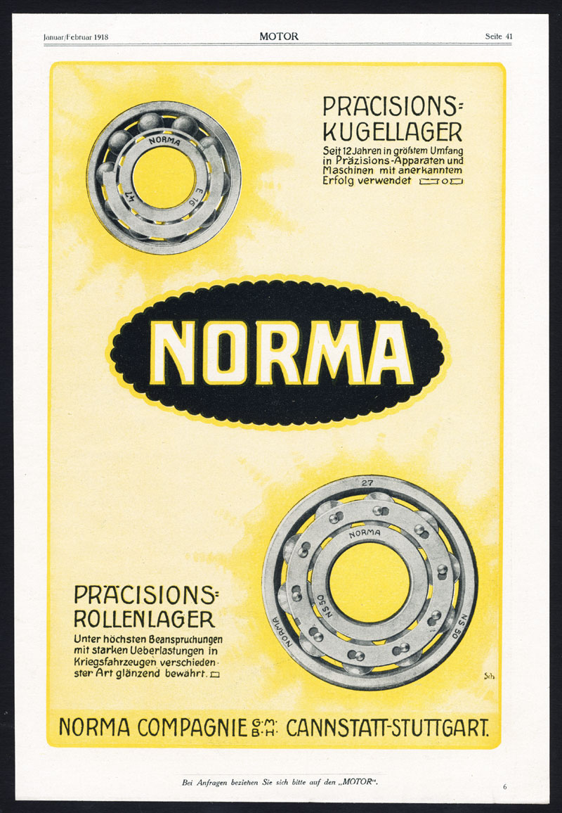 , Antique Print-ADVERTISING-MEA-NORMA-BALL BEARING-CAR-AIRSHIP-AIRCRAFT-Motor-1917, Pictura Antique Prints