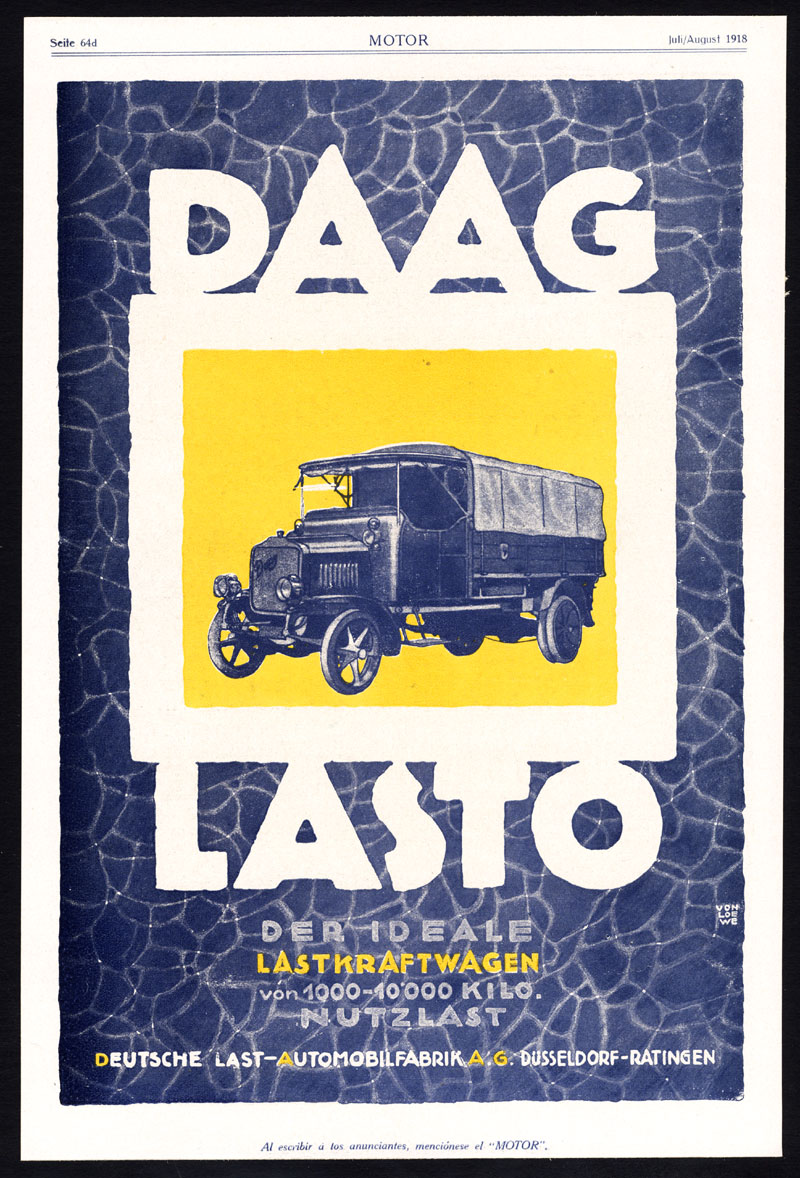 , Antique Print-ADVERTISING-DAAG LASTO-TRUCK-LORRY-HERING-CAR TYRE-WHEEL-1917, Pictura Antique Prints