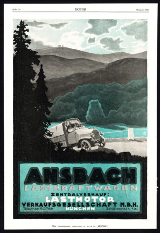 Antique Print-ADVERTISING-ANSBACH-LORRY-TRUCK-BALL BEARINGS-MACHINE FACTORY-1917