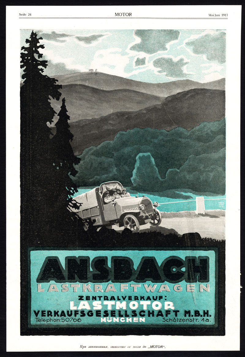 , Antique Print-ADVERTISING-ANSBACH-LORRY-TRUCK-BALL BEARINGS-MACHINE FACTORY-1917, Pictura Antique Prints