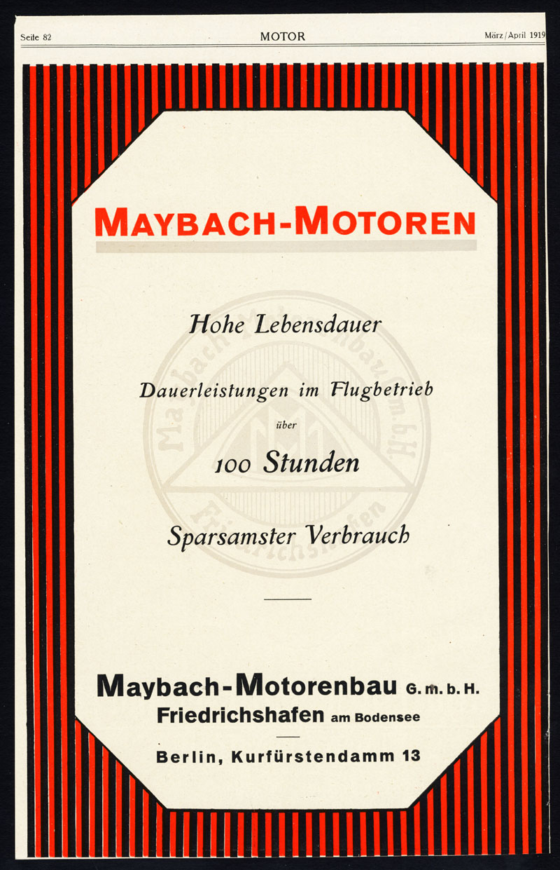 , Antique Print-ADVERTISING-MAYBACH-CAR-ENGINE-GLORIA-SPOKED WHEELS-GERMANY-1917, Pictura Antique Prints