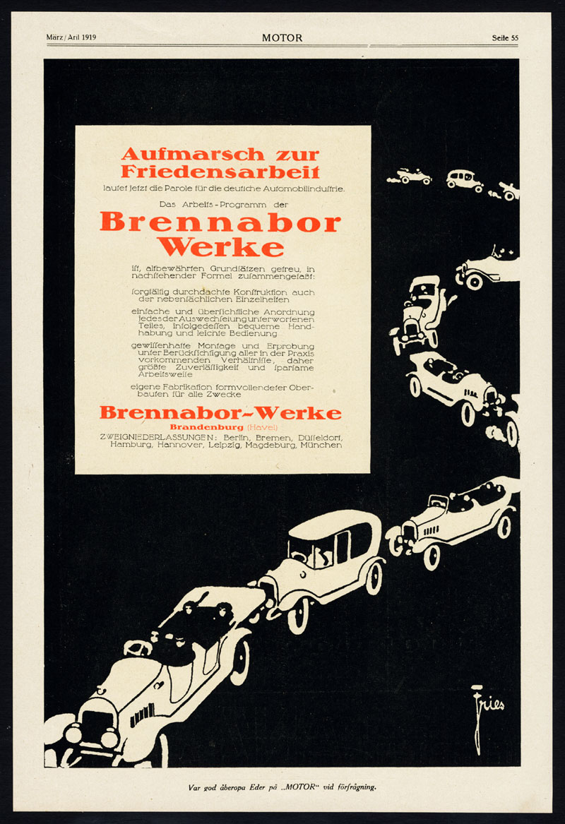 , Antique Print-ADVERTISING-BRENNABOR-CARS-LANZ-AGRICULTURE-TRACTOR-GERMANY-1919, Pictura Antique Prints
