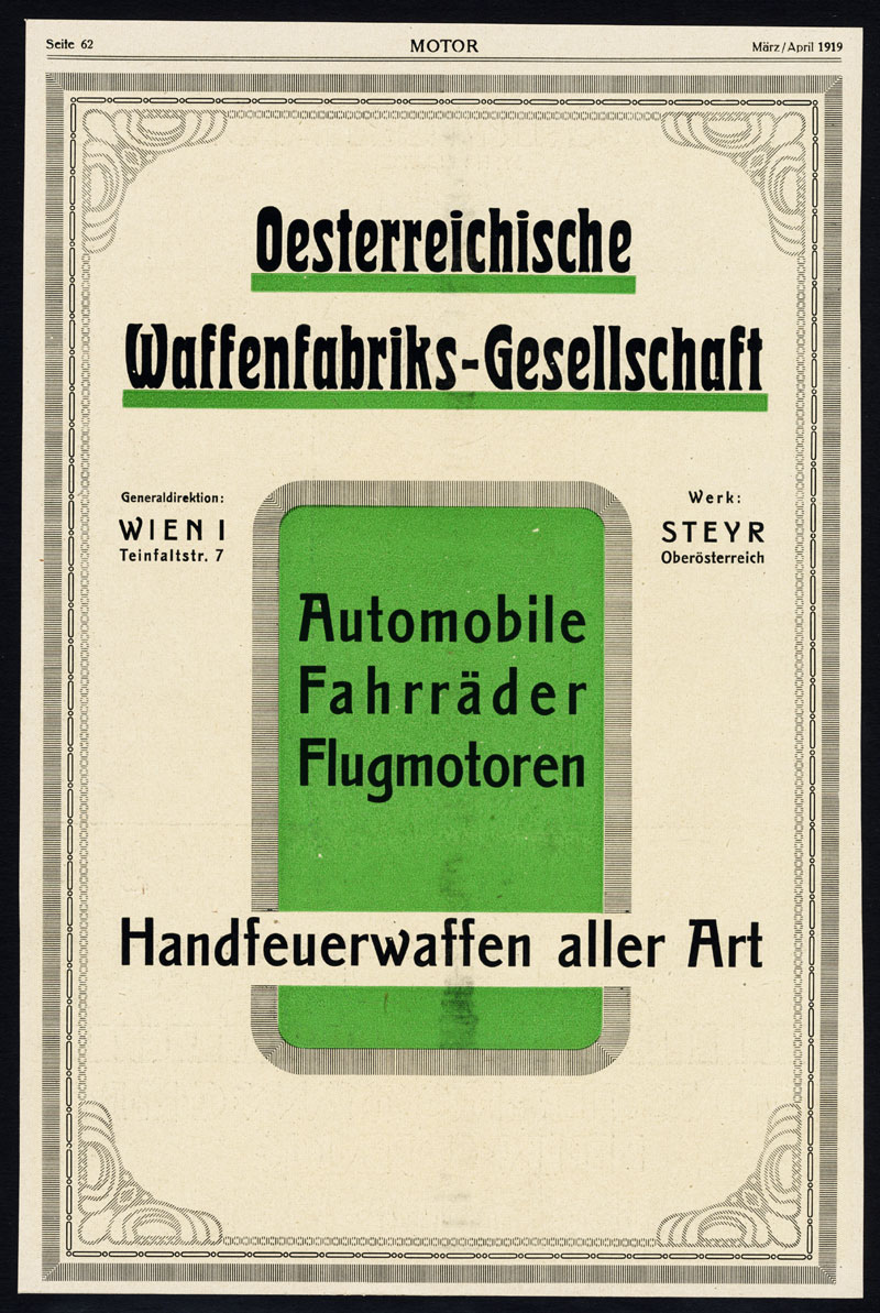 , Antique Print-ADVERTISING-HUTTENLOCHER-LEVEL METER-WEAPONS-CAR-AUSTRIA-1919, Pictura Antique Prints