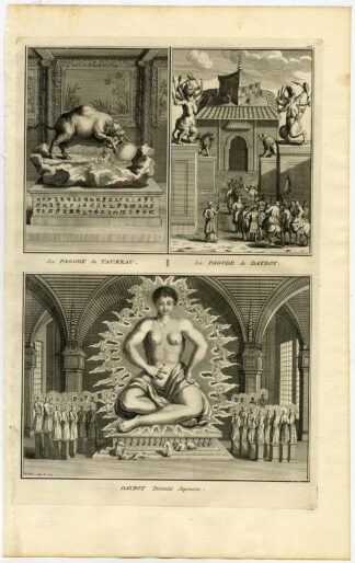 Antique Print-CHINA-RELIGIOUS WORSHIP-PAGODA-DAYBOT-DAIBUTSU-BUDDHA-Picart-1727