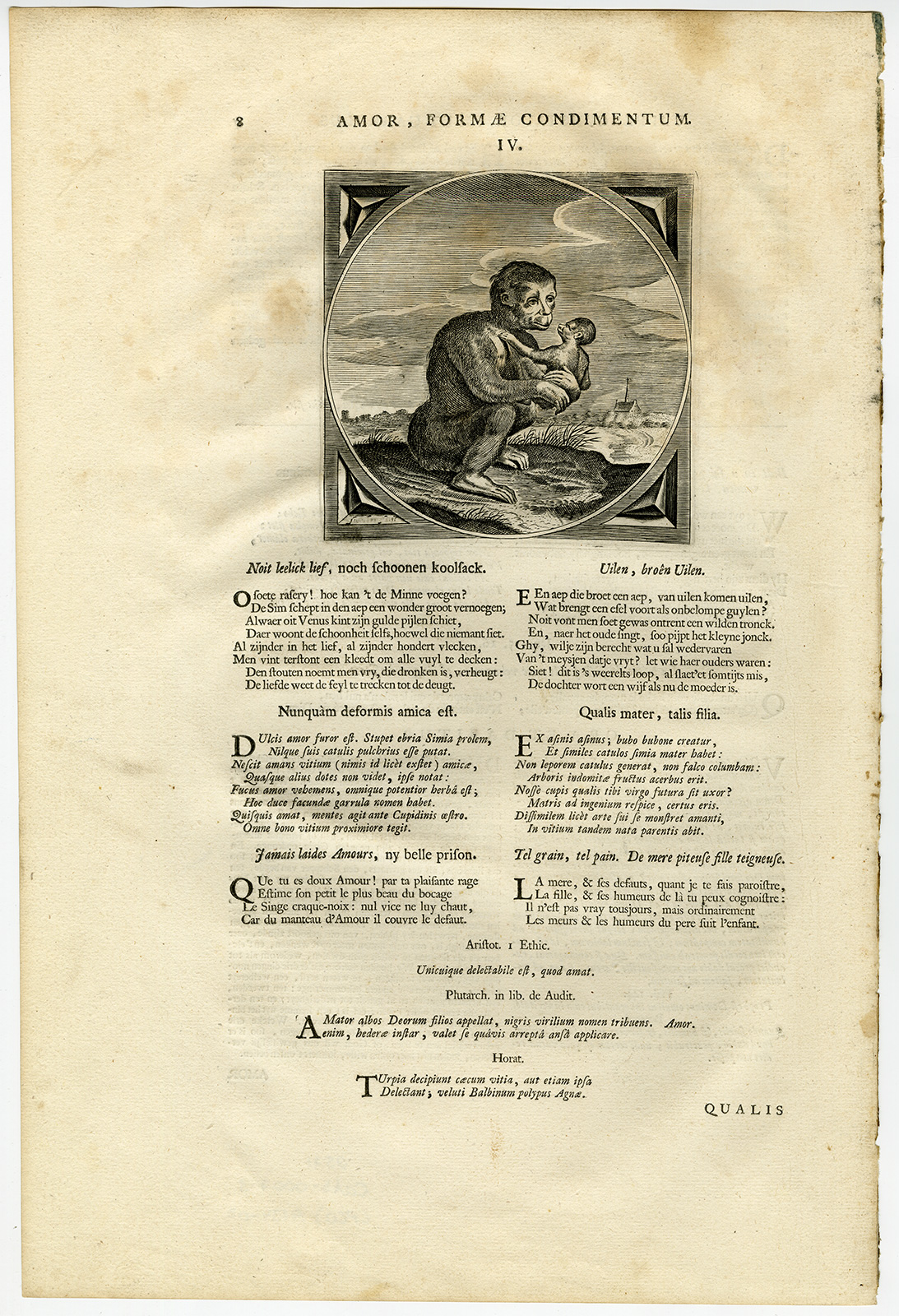 , Antique Print-MONKEYS-REAP-SOW-Venne-Jacob Cats-1655, Pictura Antique Prints