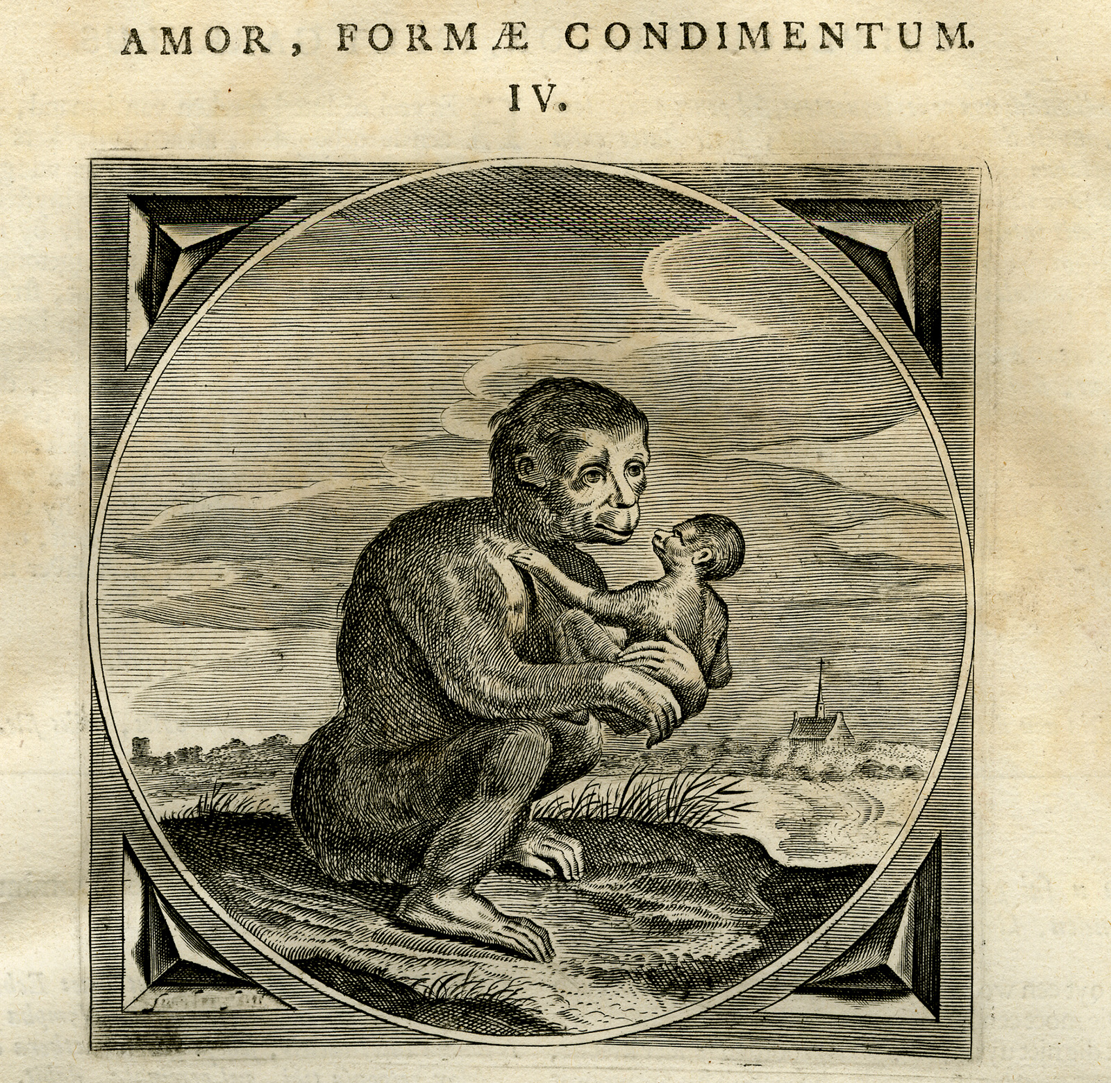 , Antique Print-MONKEYS-REAP-SOW-Venne-Jacob Cats-1655, Pictura Antique Prints
