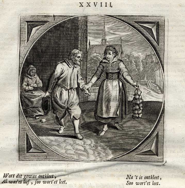 , Antique Print-PROVERB-JUST TOUCH-Venne-Jacob Cats-1655, Pictura Antique Prints