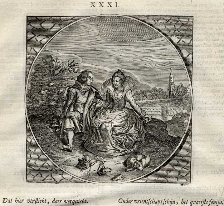 , Antique Print-FRIENDSHIP-POISON-Venne-Jacob Cats-1655, Pictura Antique Prints