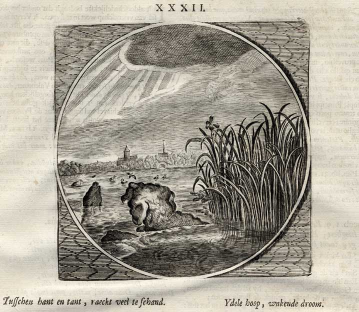 , Antique Print-PROVERB-IDLE HOPE-Venne-Jacob Cats-1655, Pictura Antique Prints