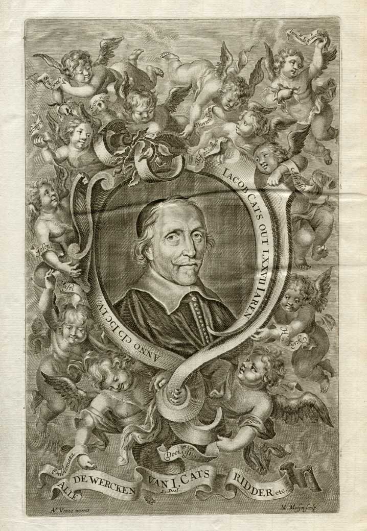 , Antique Print-TITLE ENGRAVING-PORTRAIT-Jacob Cats-1726, Pictura Antique Prints