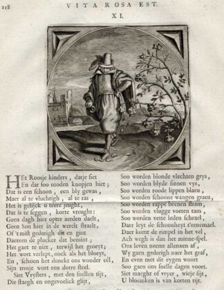 Antique Print-PROVERB-ROSE-LOVE-TIME-Jacob Cats-1655