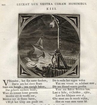 Antique Print-PROVERB-SHIP-BEACON-Jacob Cats-1655