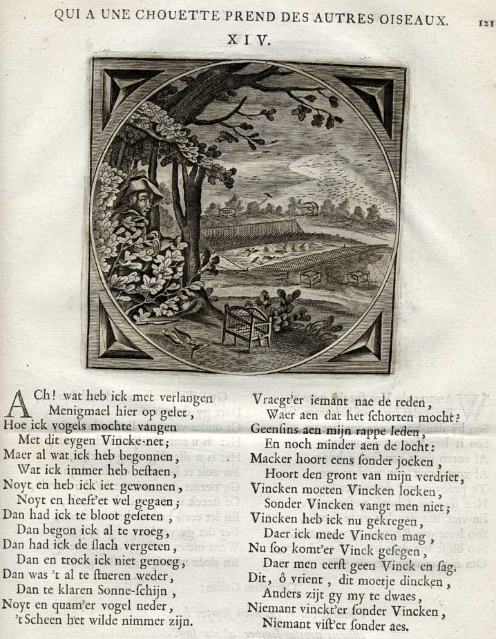, Antique Print-PROVERB-FINCH CATCHING-Jacob Cats-1655, Pictura Antique Prints