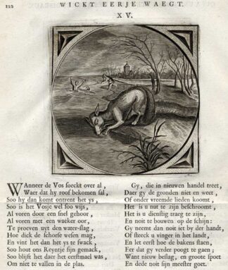 Antique Print-PROVERB-CAREFUL FOX-ICE-Jacob Cats-1655