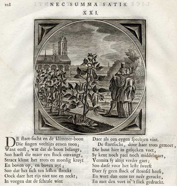, Antique Print-PROVERB-BEAN-STAKE-Jacob Cats-1655, Pictura Antique Prints
