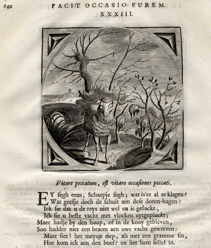 , Antique Print-SHEEP-FLEECE-HONESTY-Venne-Cats-1655, Pictura Antique Prints