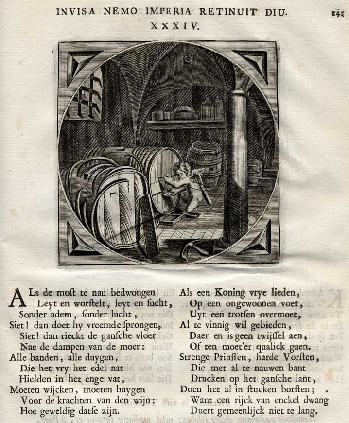 , Antique Print-WINE-CHERUB-FREEDOM-Venne-Cats-1655, Pictura Antique Prints