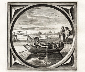 Antique Satire Print-COURTING-BOAT-COW-VIRGIN-Cats-1655