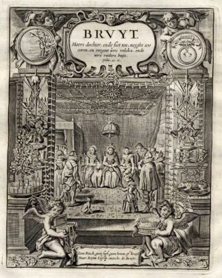 Antique Satire Print-MARRIAGE-BRIDE-WIFE-Cats-1655