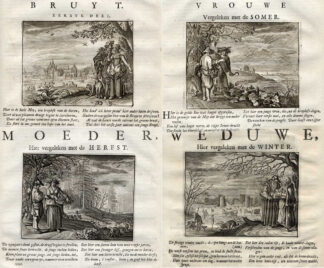4 Antique Emblem Prints-SEASONS-SUMMER-WINTER-Cats-1655