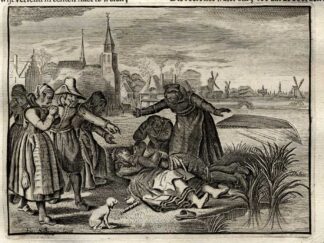 Antique Satire Print-BRIDE-GROOM-DEATH-Cats-1655