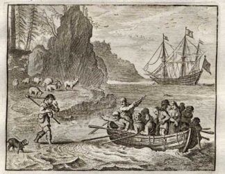 Antique Satire Print-HUSBAND-WIFE-BOAT-SHIP-Cats-1655