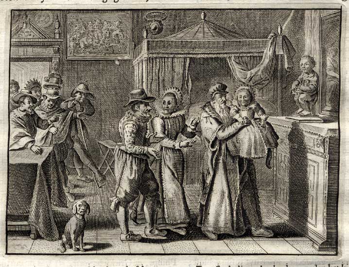 , Antique Satire Print-MOTHER-PREGNANT-CHILD-Cats-1655, Pictura Antique Prints